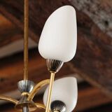 60s chandelier, brass and opaline