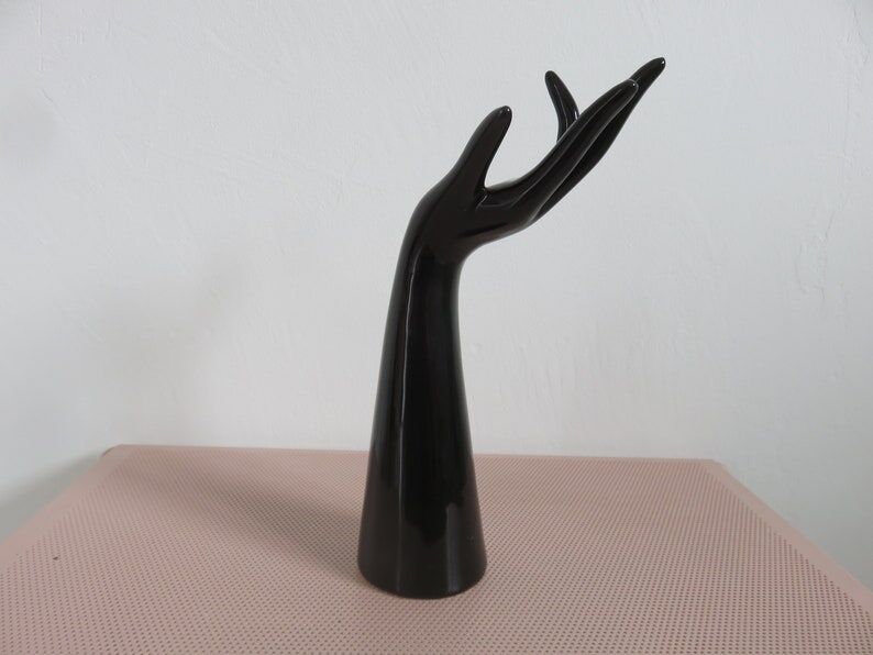 Large black ceramic fig hand 70s