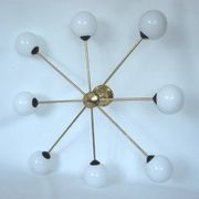 Stilnovo 1960s-style chandelier | Brass, metal and glass | 8x E14 | Vintage