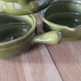 4 small pans, glazed earthenware casseroles