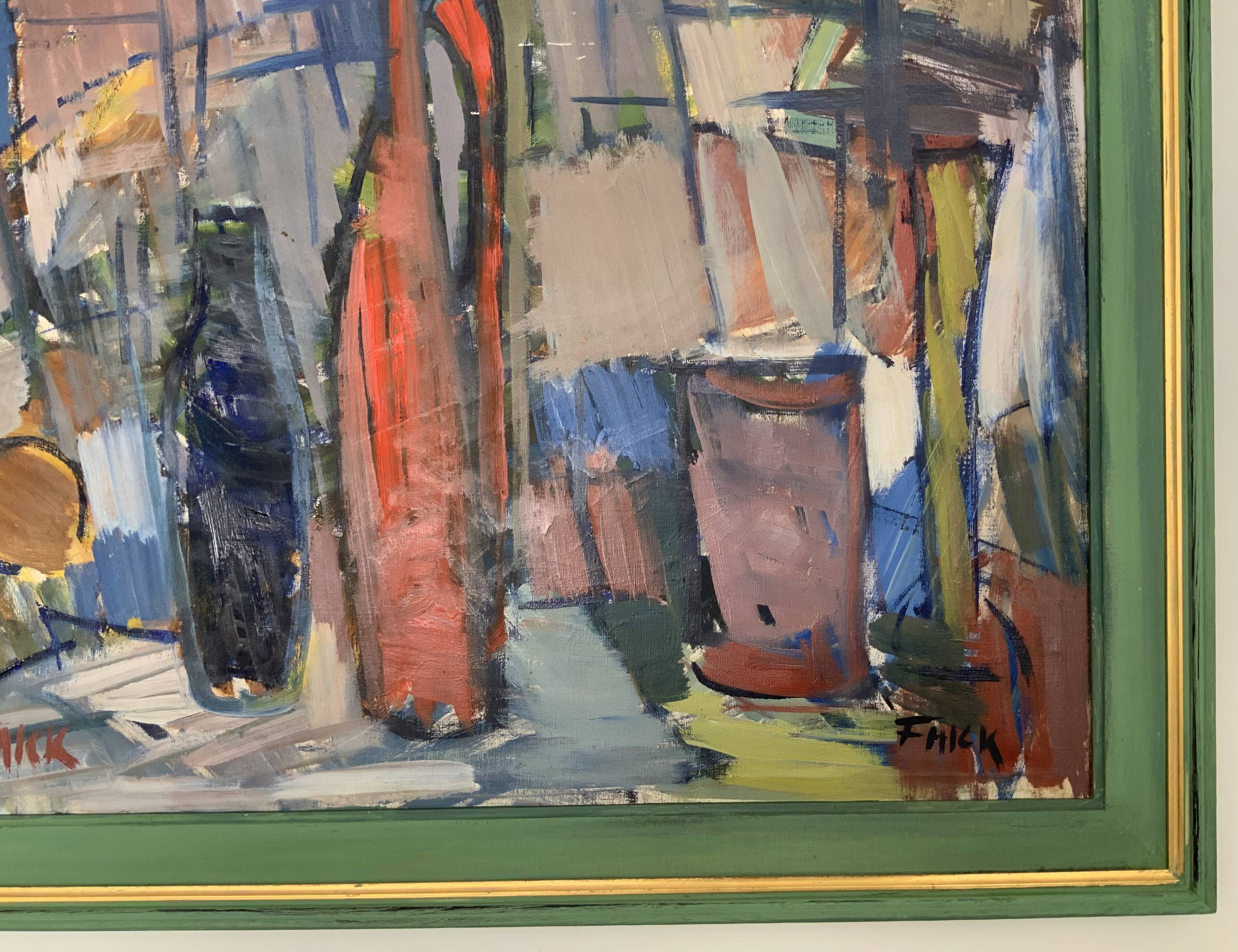 Vintage Modernists Oil Painting Still Life With Red Bottle, Signed Falck