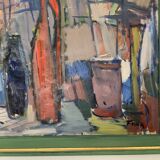 Vintage Modernists Oil Painting Still Life With Red Bottle, Signed Falck