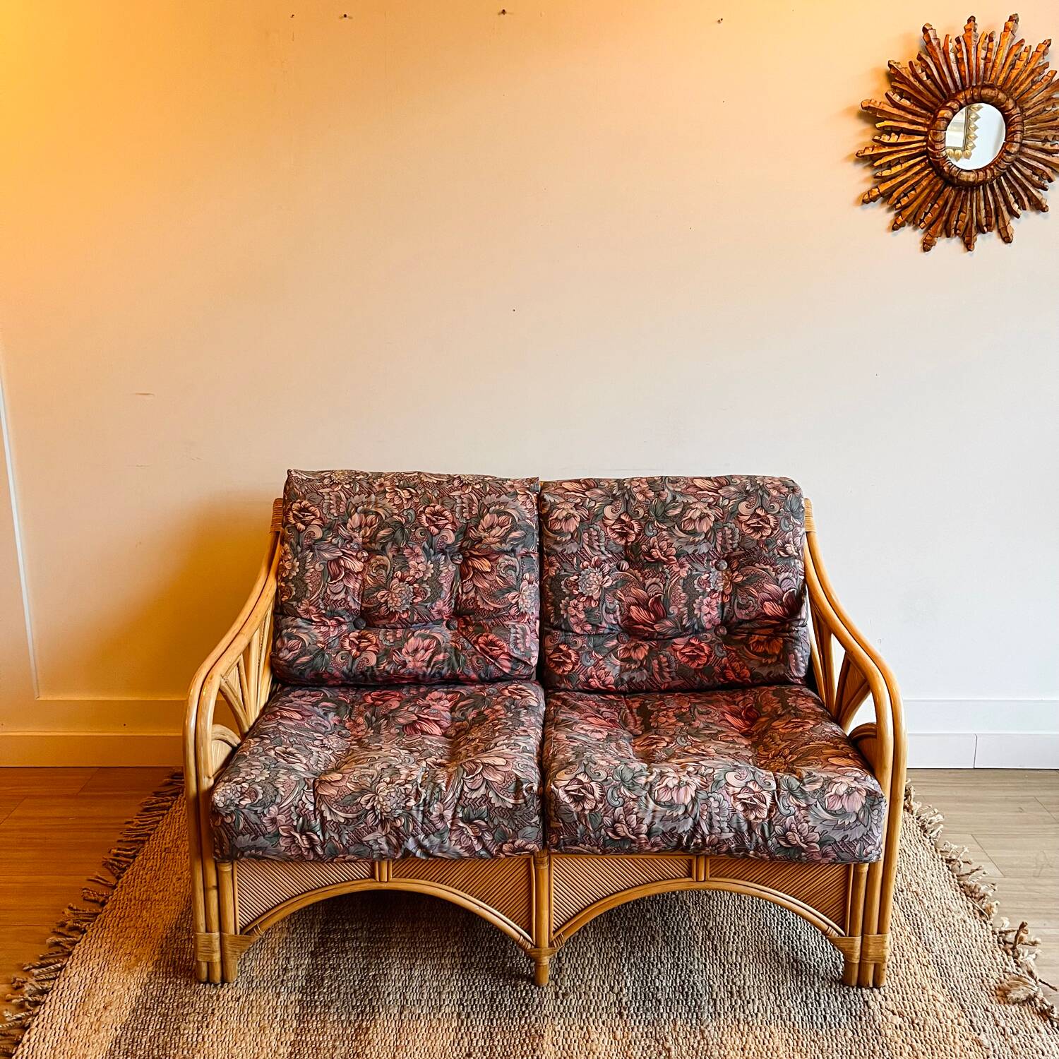 Rattan Bamboo lounge set coach and  2 armchairs