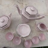 Coffee service, art deco tea, powder pink and silver stamped Czechoslovak porcelain