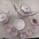 Coffee service, art deco tea, powder pink and silver stamped Czechoslovak porcelain