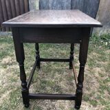 Vintage desk table in solid oak with 1 drawer facing turned legs with sleepers.