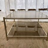 Square brass coffee table and smoked glasses