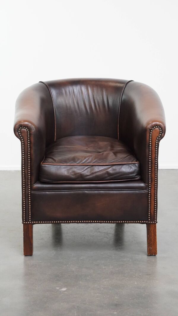 Fauteuil club en cuir de vache de style anglais
