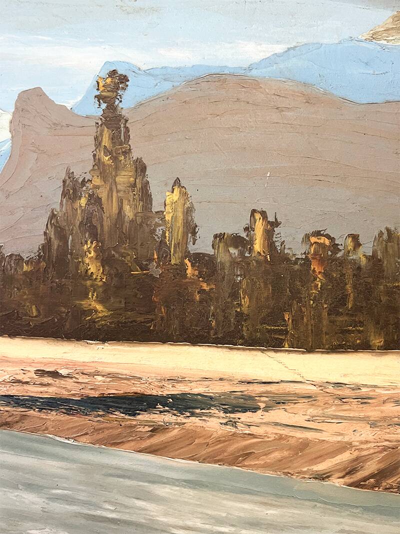 Painting “River in the Alps”, Oil on cardboard.