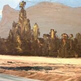 Tableau, huile sur carton « Rivière dans les Alpes »