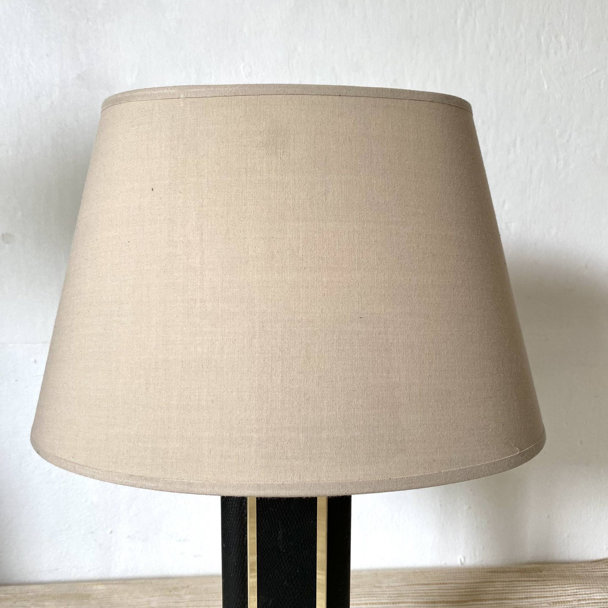 70s-80s living room lamp in leather and gold metal