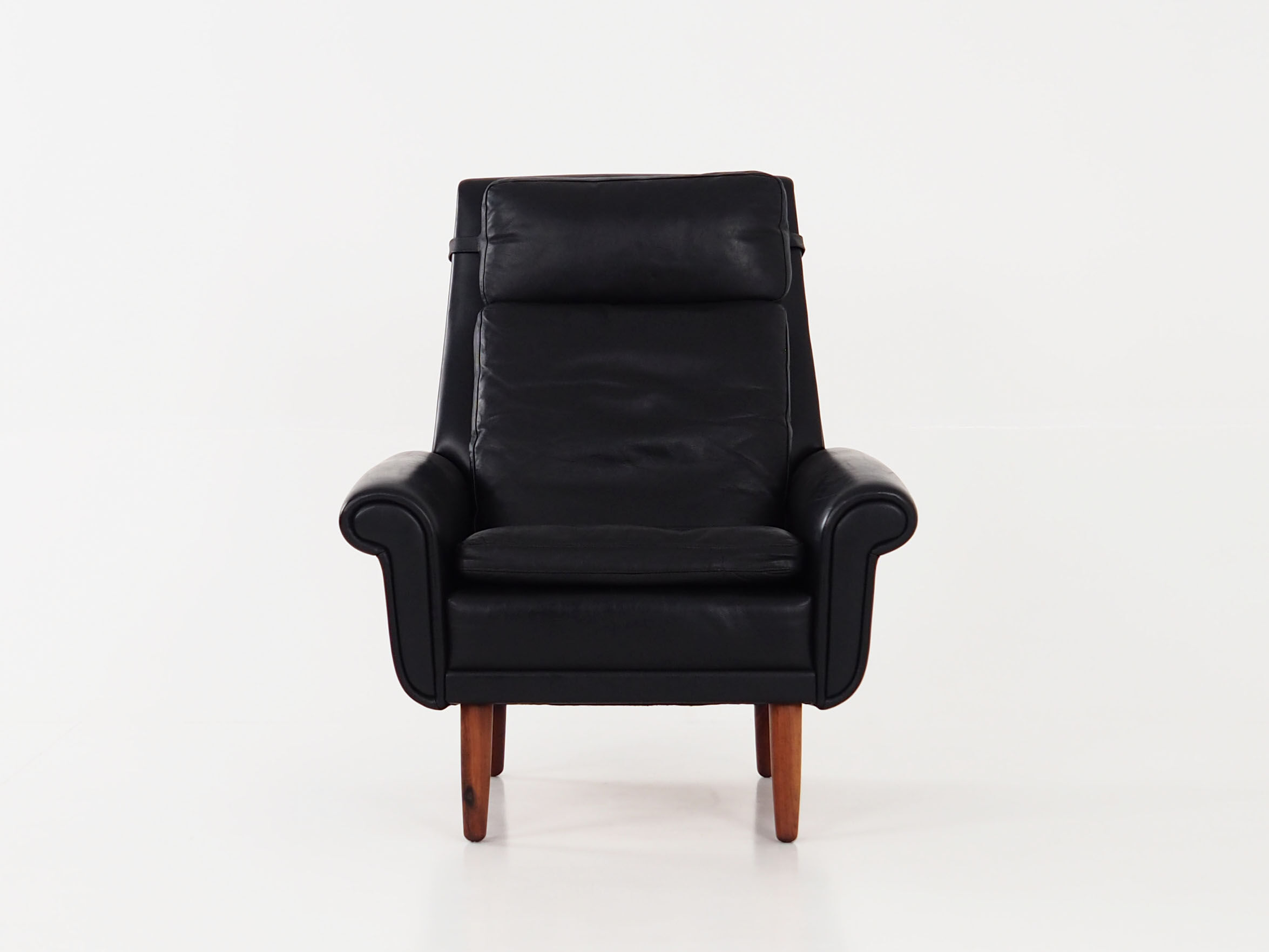 Black leather armchair, Danish design, 1970s, production: Denmark
