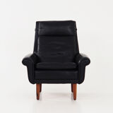 Black leather armchair, Danish design, 1970s, production: Denmark