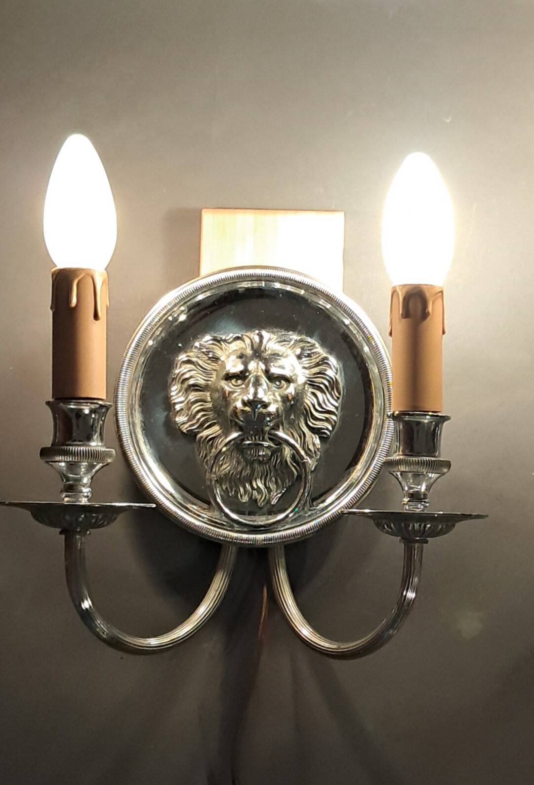 Pair of two-armed silver-plated bronze wall lights from Maison Charles, 1960.