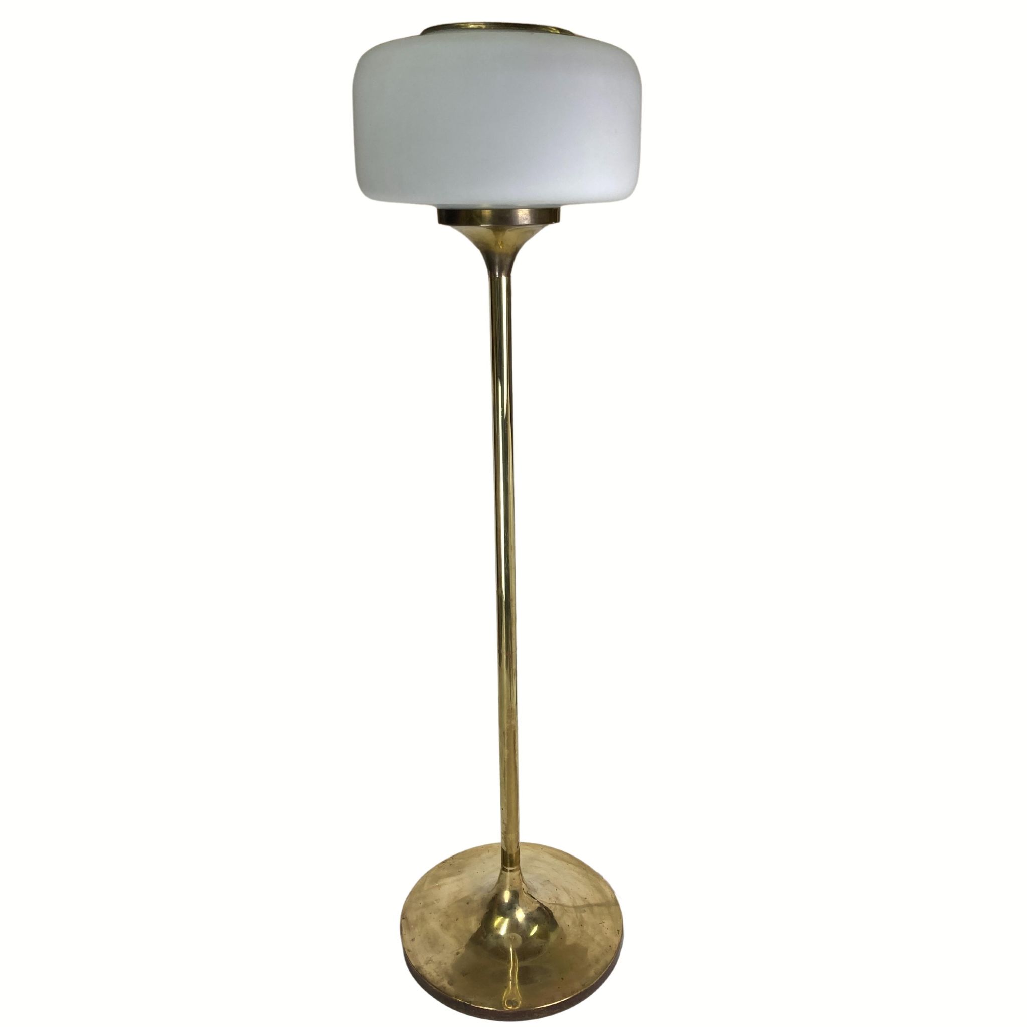 Patinated brass Art Deco low floor lamp, 132cm
