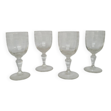 Engraved blown aperitif glasses – late 19th / early 20th century