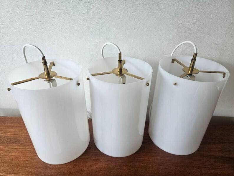 Set of Three Rare Midcentury Pendants Fog & Morup, Denmark, 1960s