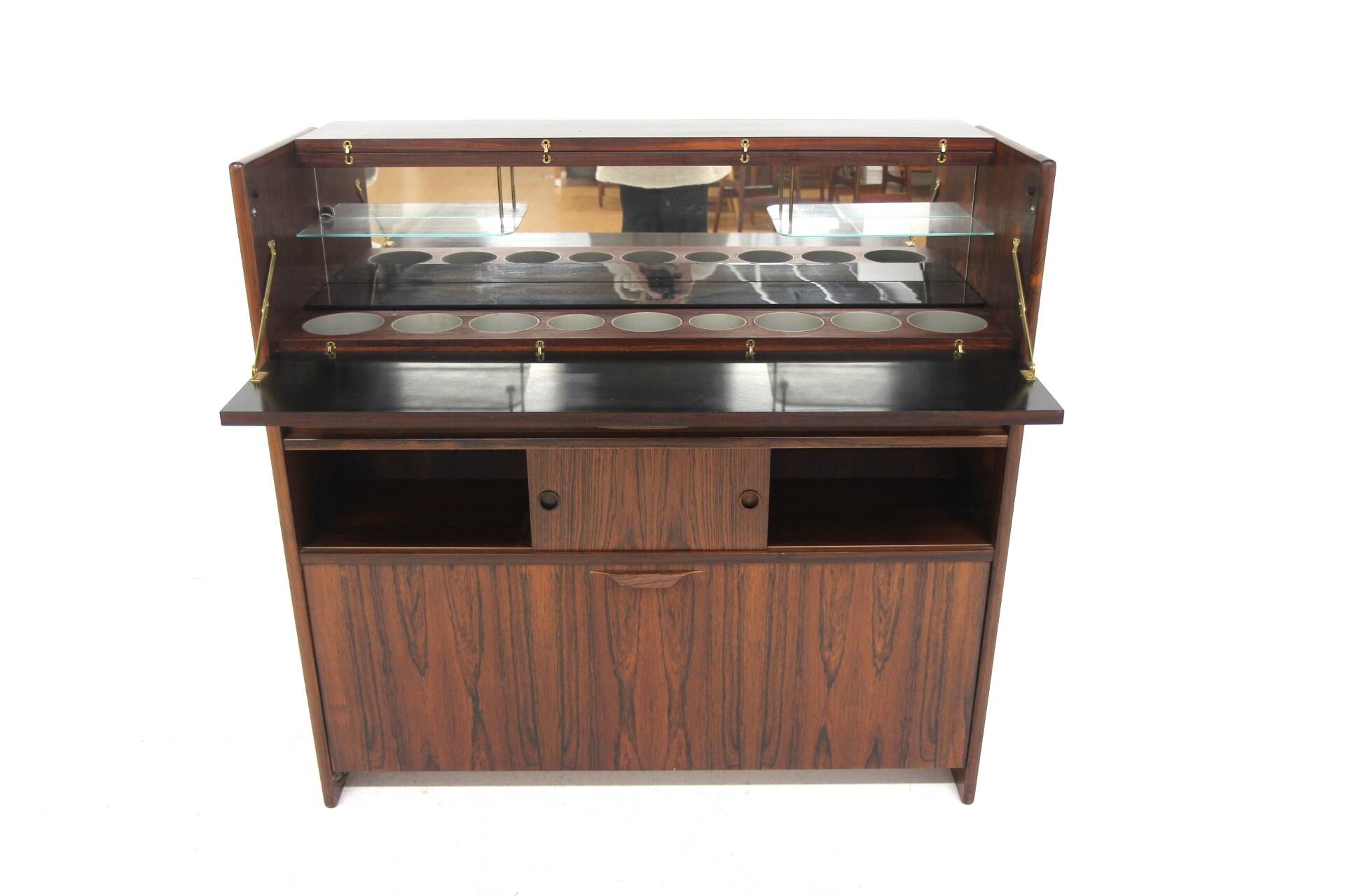 Rosewood bar cabinet "SK 661" and its 2 stools, Johannes Andersen, Denmark, 1960