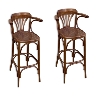2 tabourets de bar en bois avec accoudoirs