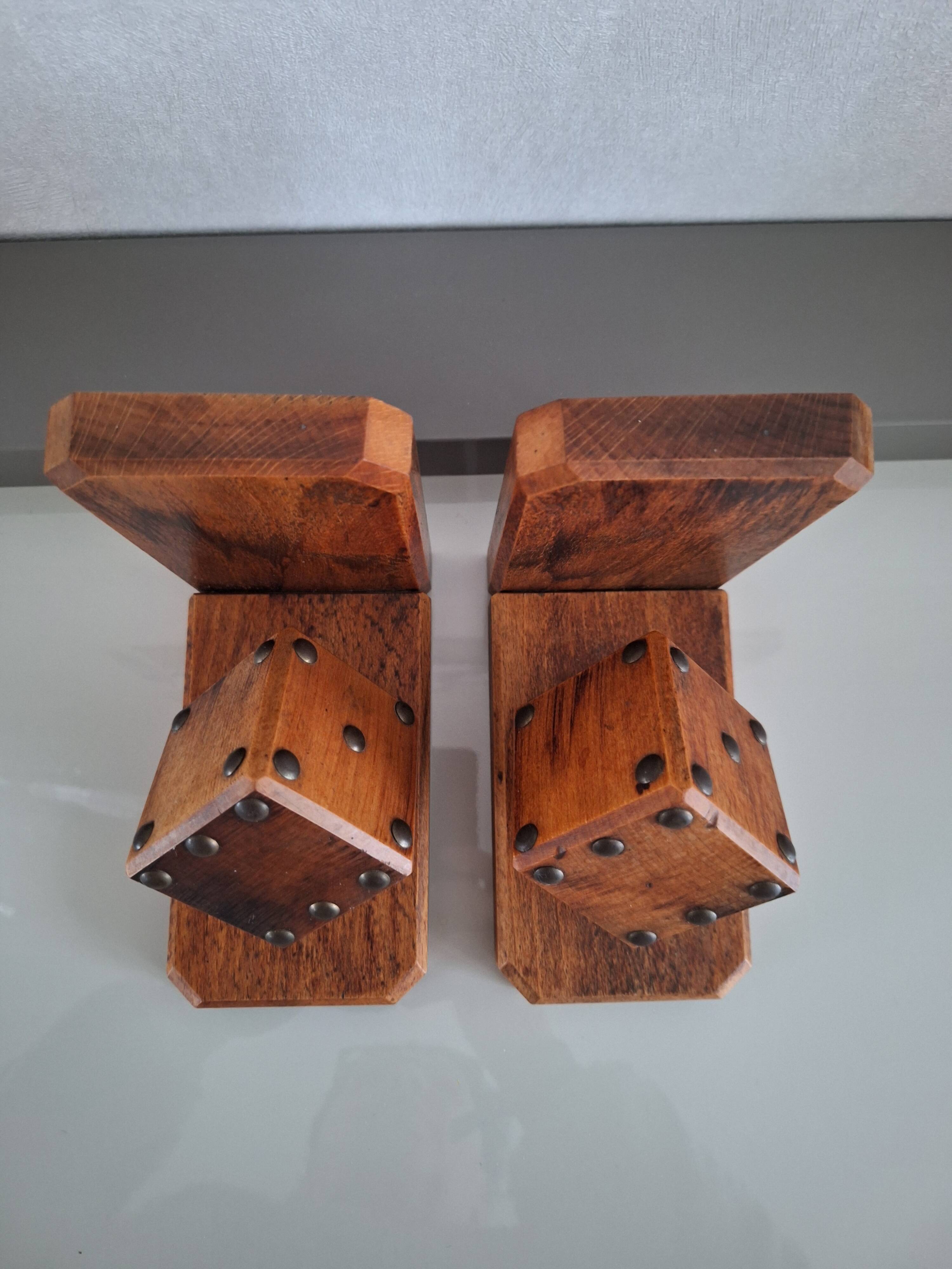 Pair of bookends with wooden dice
