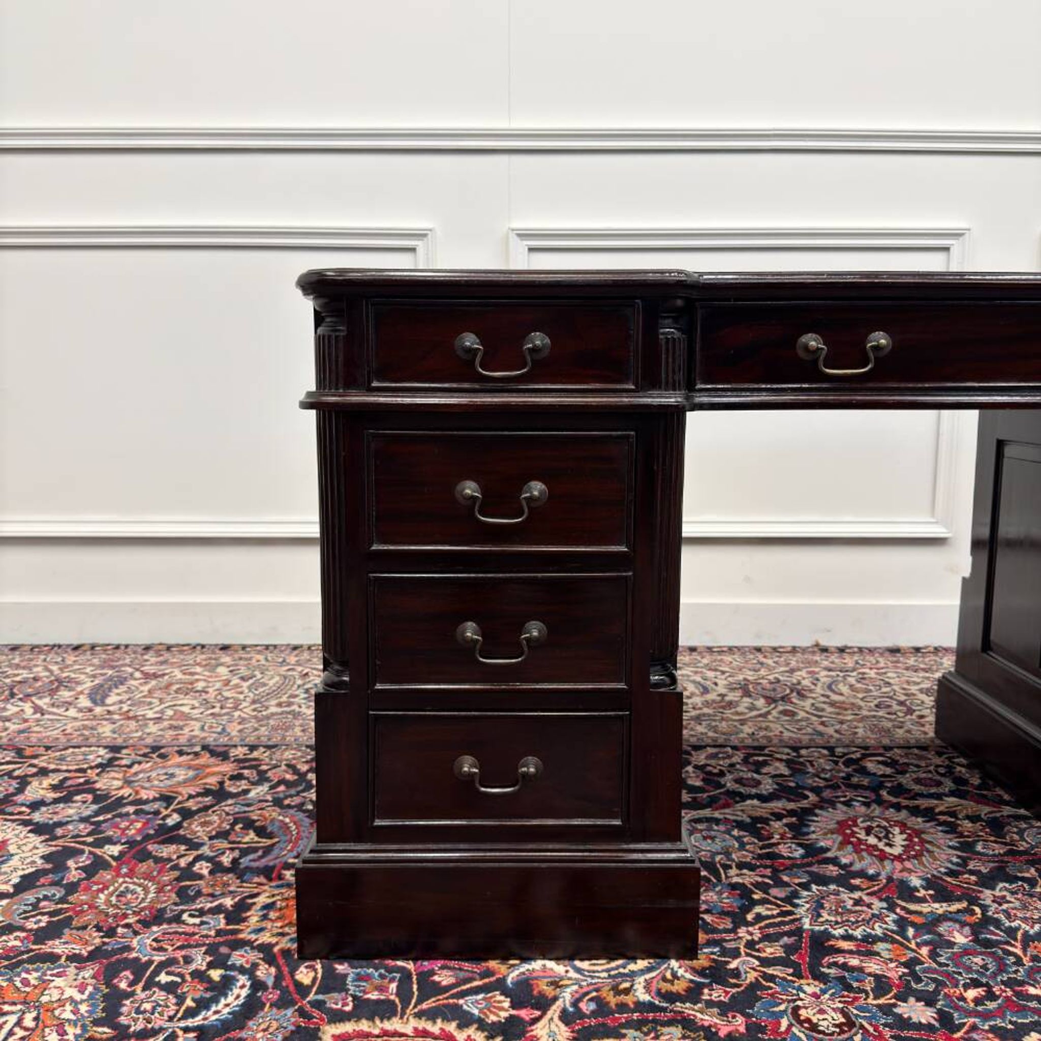 Classic English Desk Green Leather Inlay