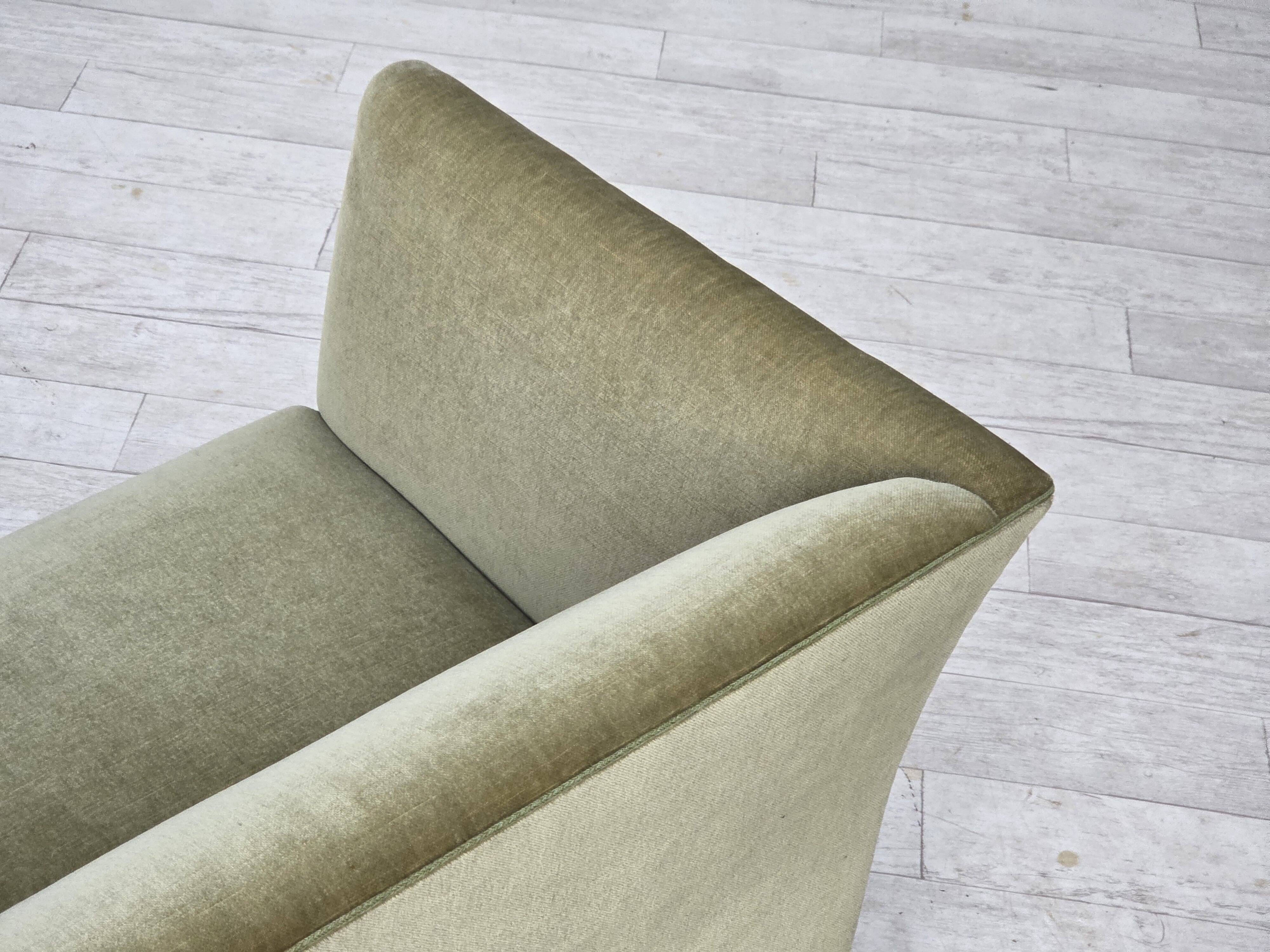 1970s, Danish 2-seater sofa, furniture velour, beech wood legs.