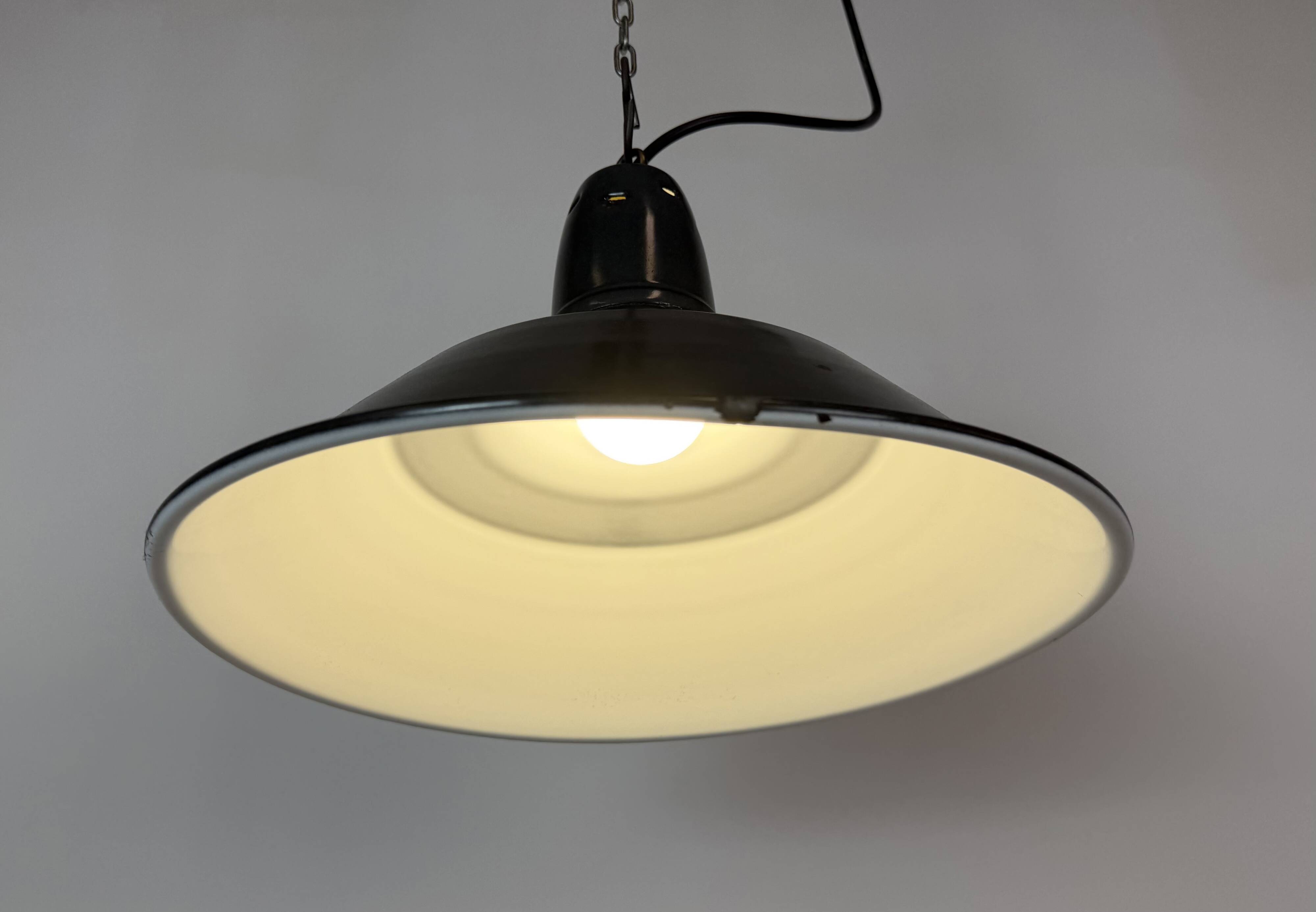 Industrial French Black Enamel Factory Pendant Lamp, 1960s
