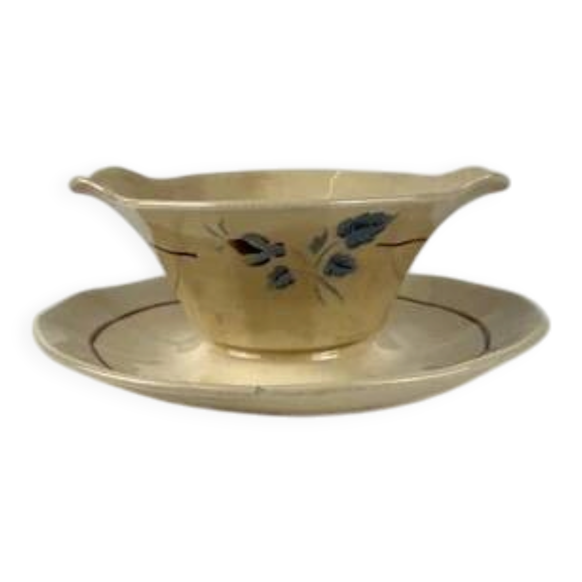 Sauceboat Sarreguemines flower pattern, first half of the 20th century.