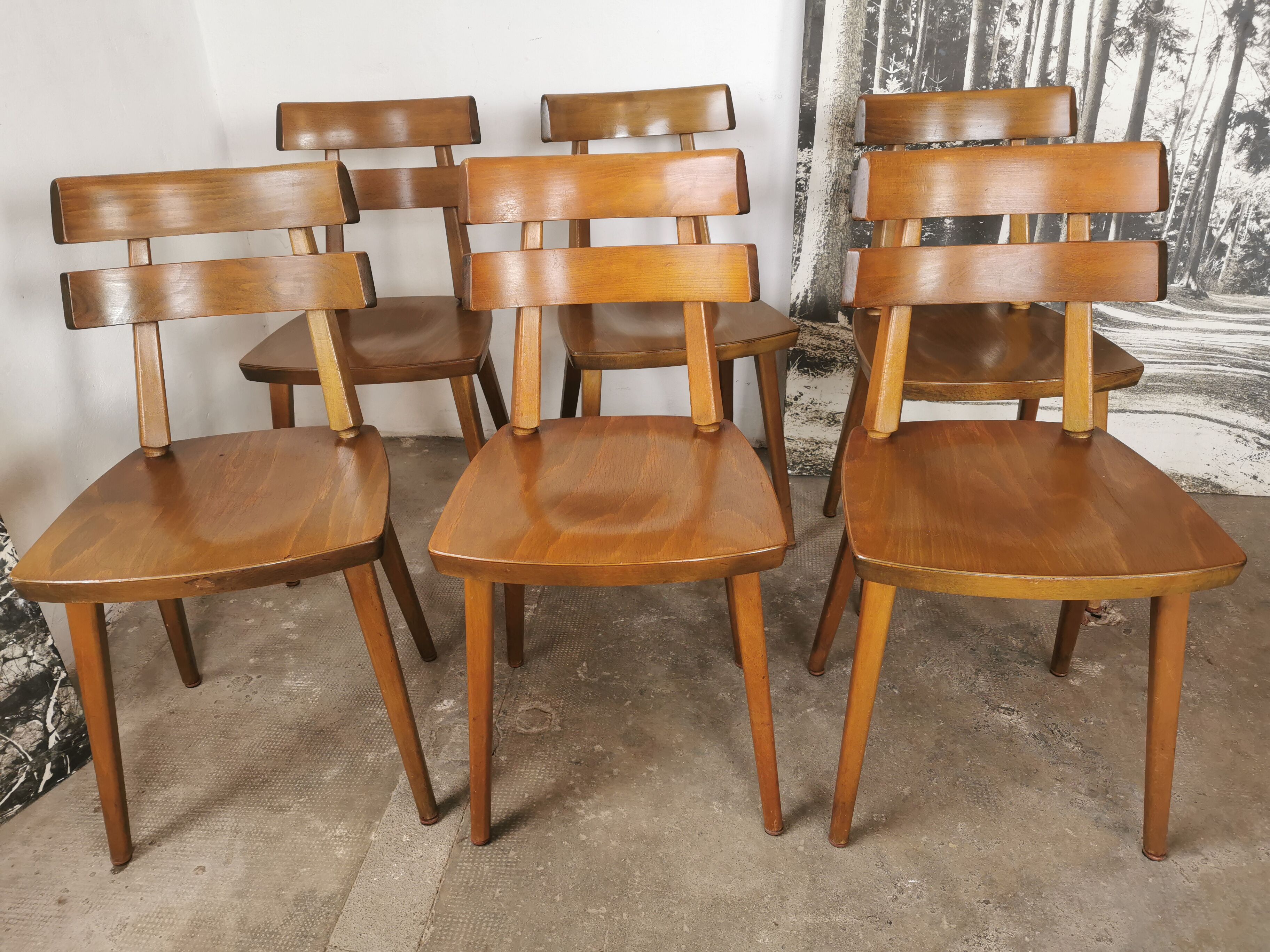 Set de 6 chaises tout bois 1960