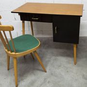 Baumann desk and chair, 1960s, Formica, wood and black, green seat