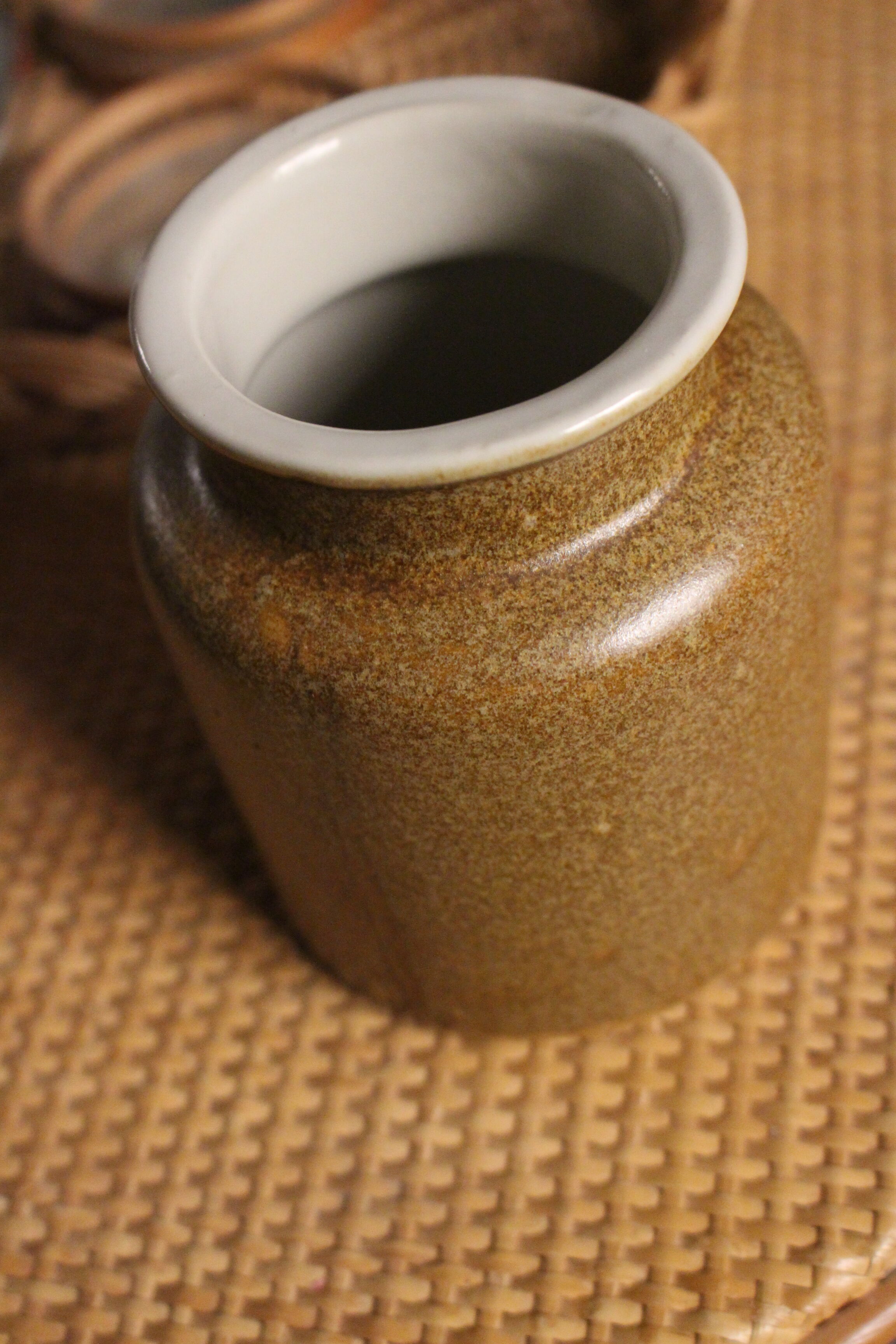 Mustard Pot Stoneware Brown Chiné Vintage Interior Varnished Gray