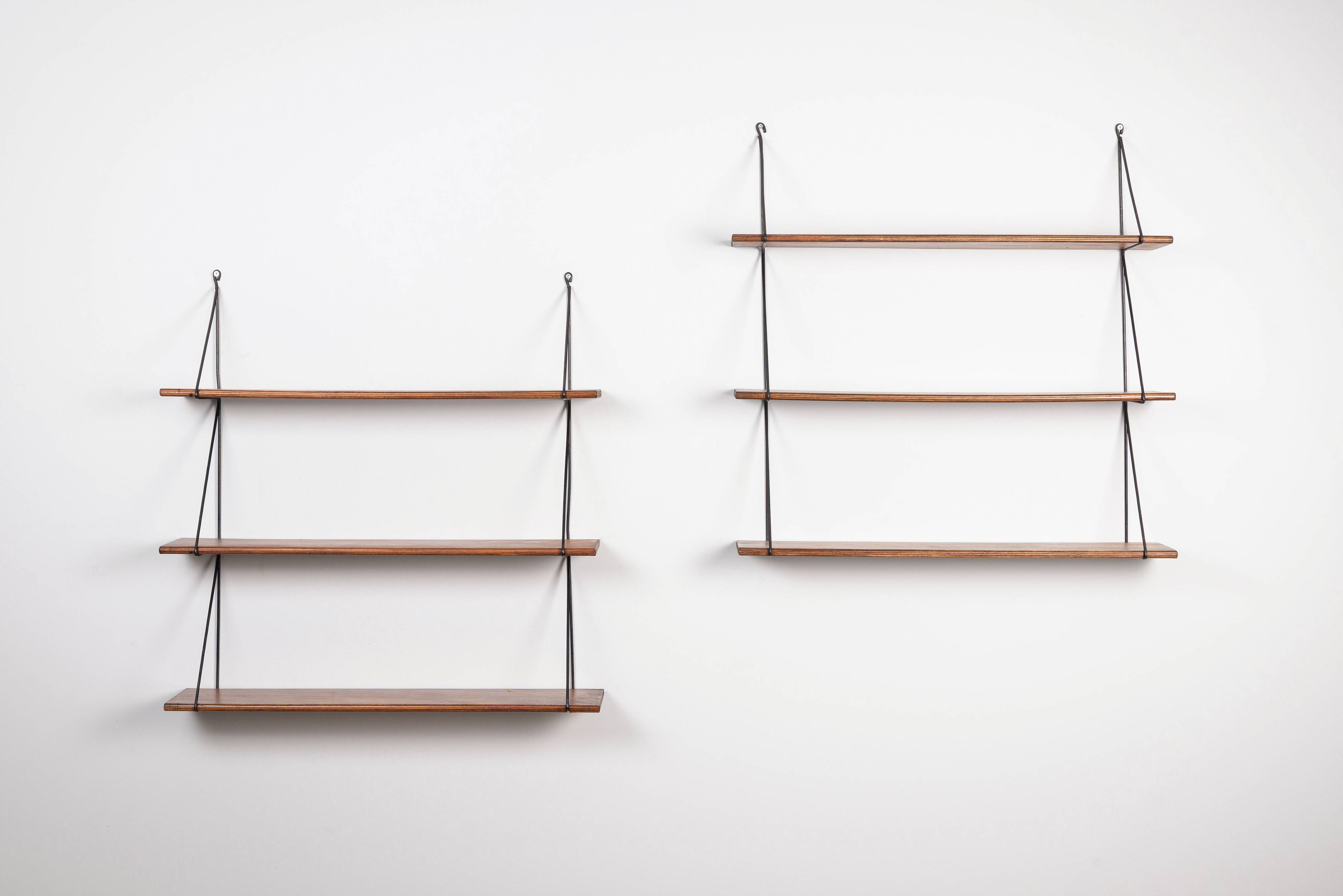Set of minimalistic wooden shelving units