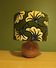 Solid wood ball lamp, lampshade with stylised wax flowers in khaki/yellow.