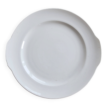 Plat de service vintage rond blanc porcelaine avec oreilles