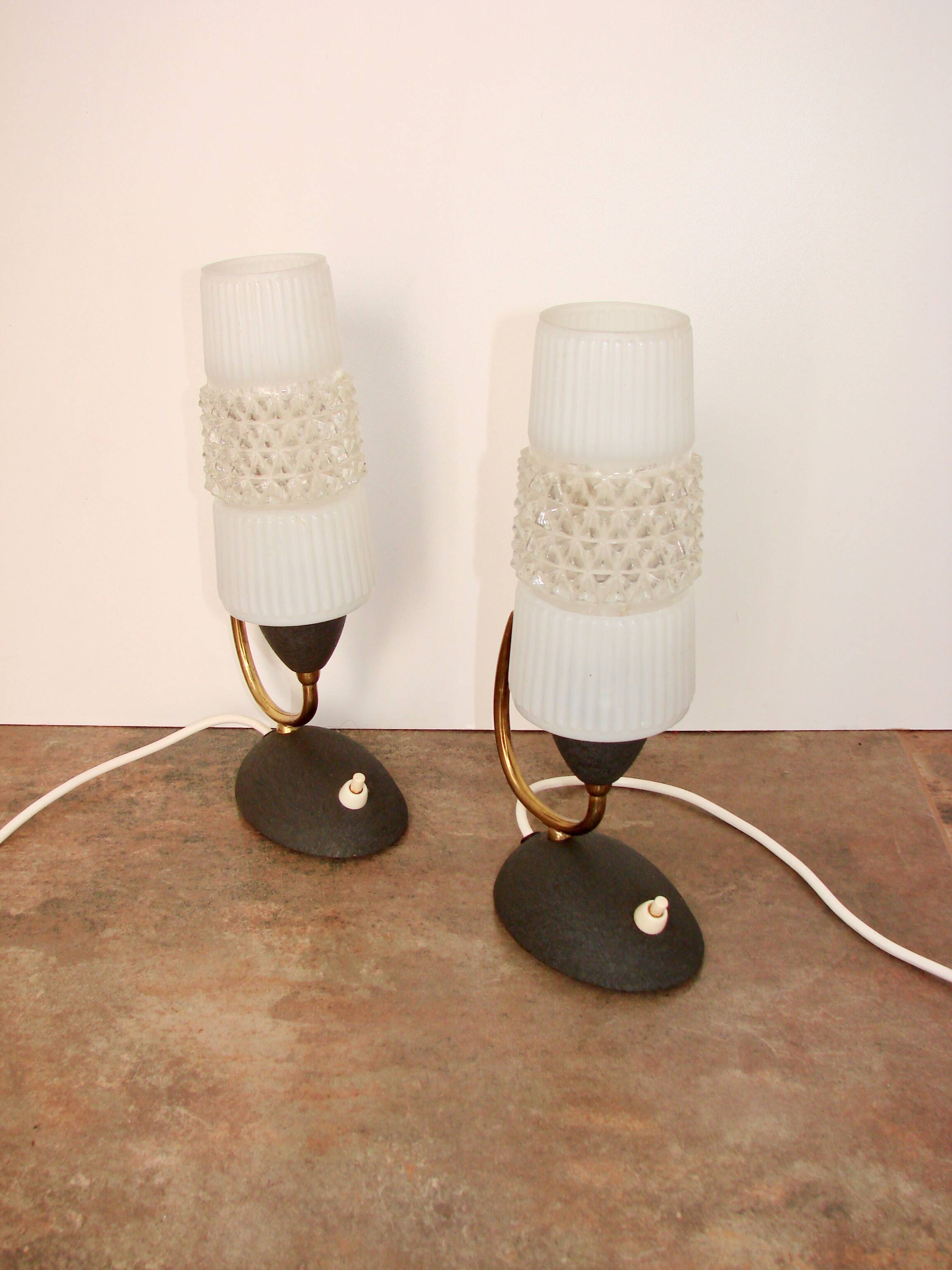 Mid-Century 60s lamp set – brass, glass, vintage design