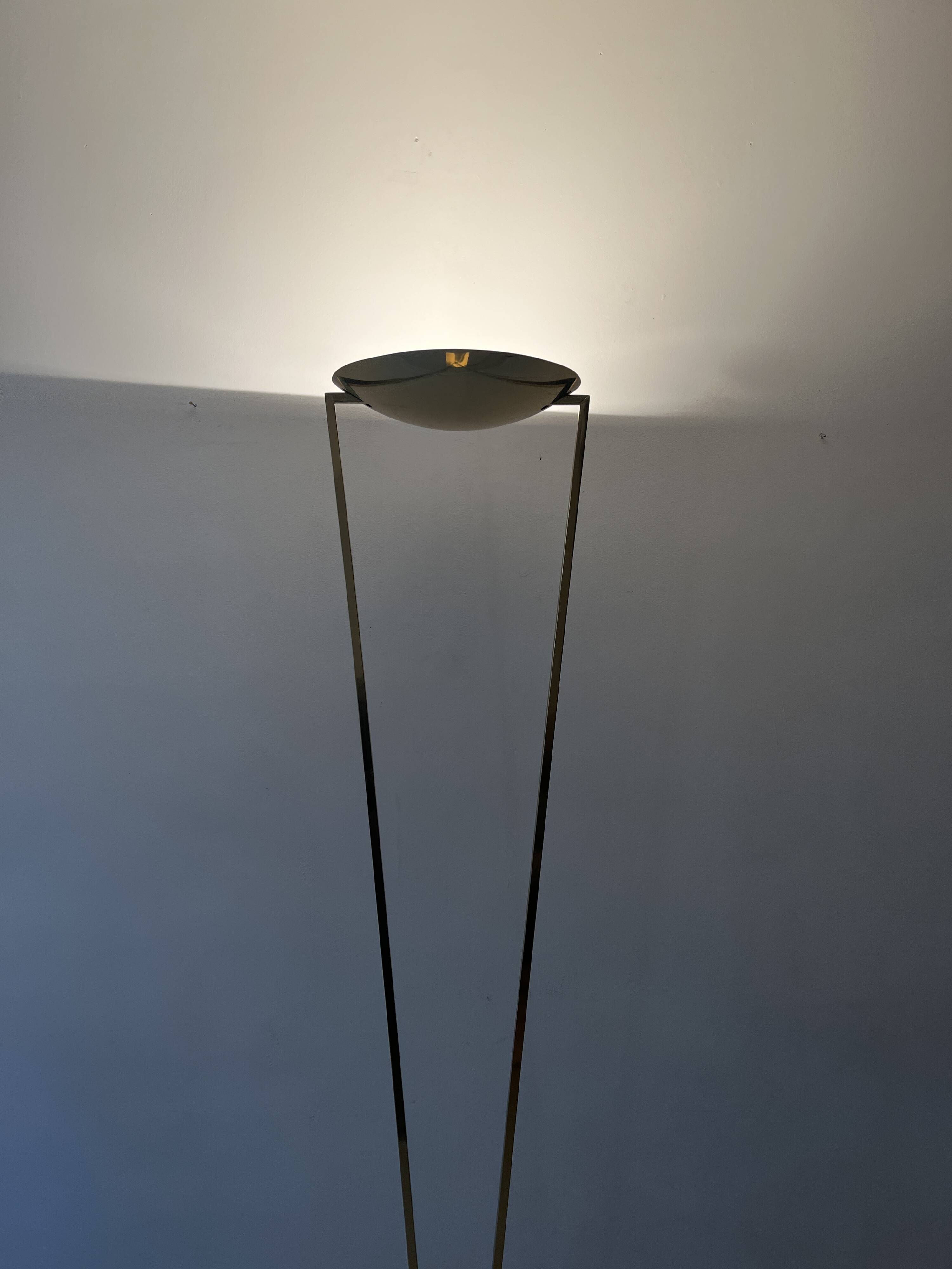 Large halogen floor lamp in polished brass, italy 1970