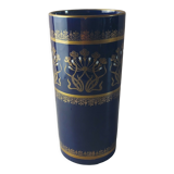 Ancien vase rouleau, bleu, en céramique émaillée, Lunéville napoléon III