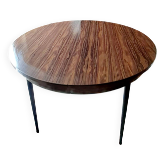 Round formica table with wood effect