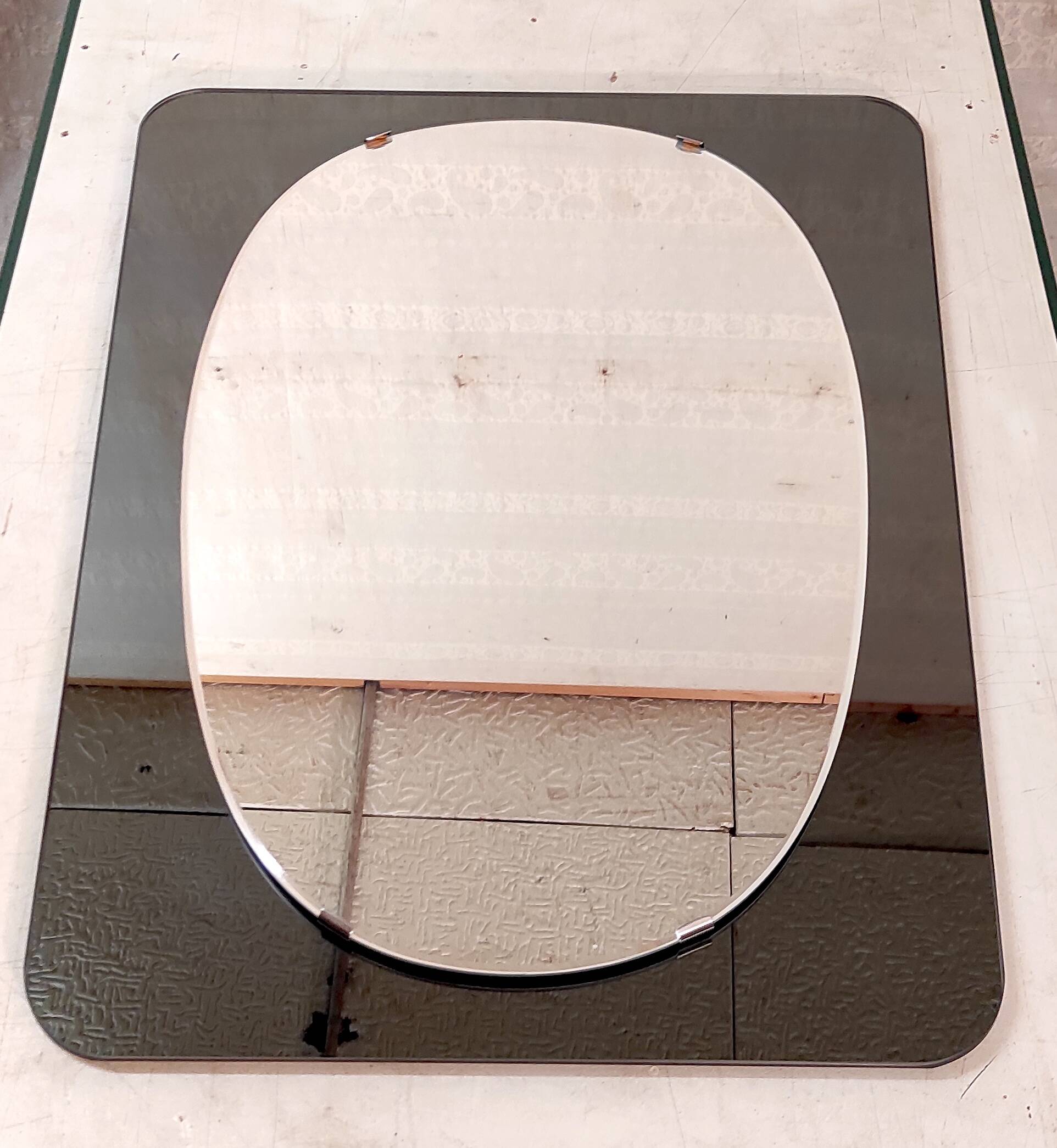 Smoked glass and white designed mirror with a freeform irregular shape - 1960s/70s