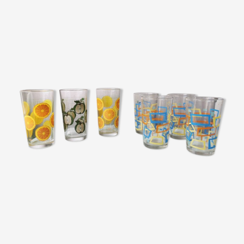 Set of 7 vintage drinking glasses, 80s