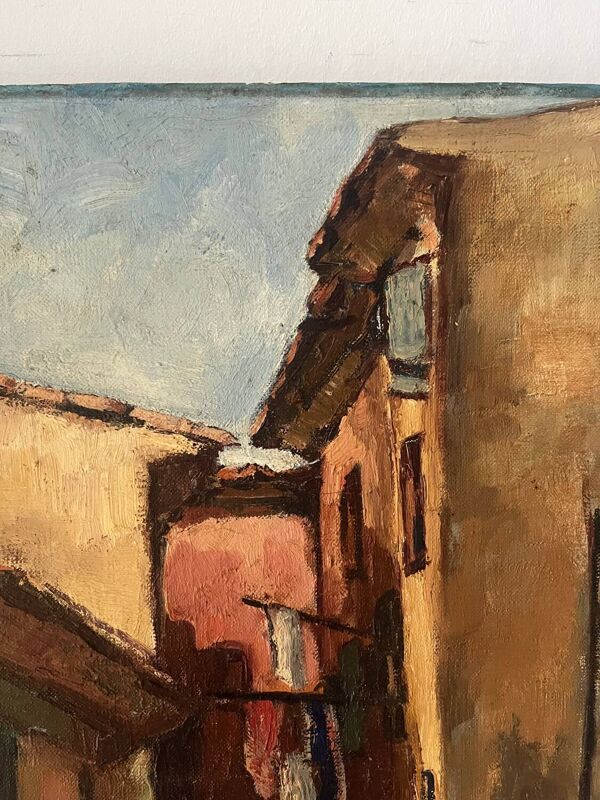Scène de rue, Ollioules Provence, huile sur toile signée M de Mont, 1932