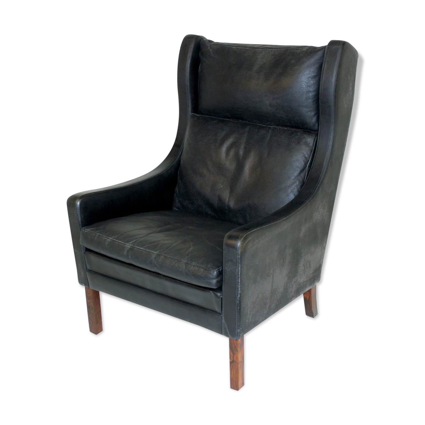 Fauteuil en cuir et palissandre Danemark 1960
