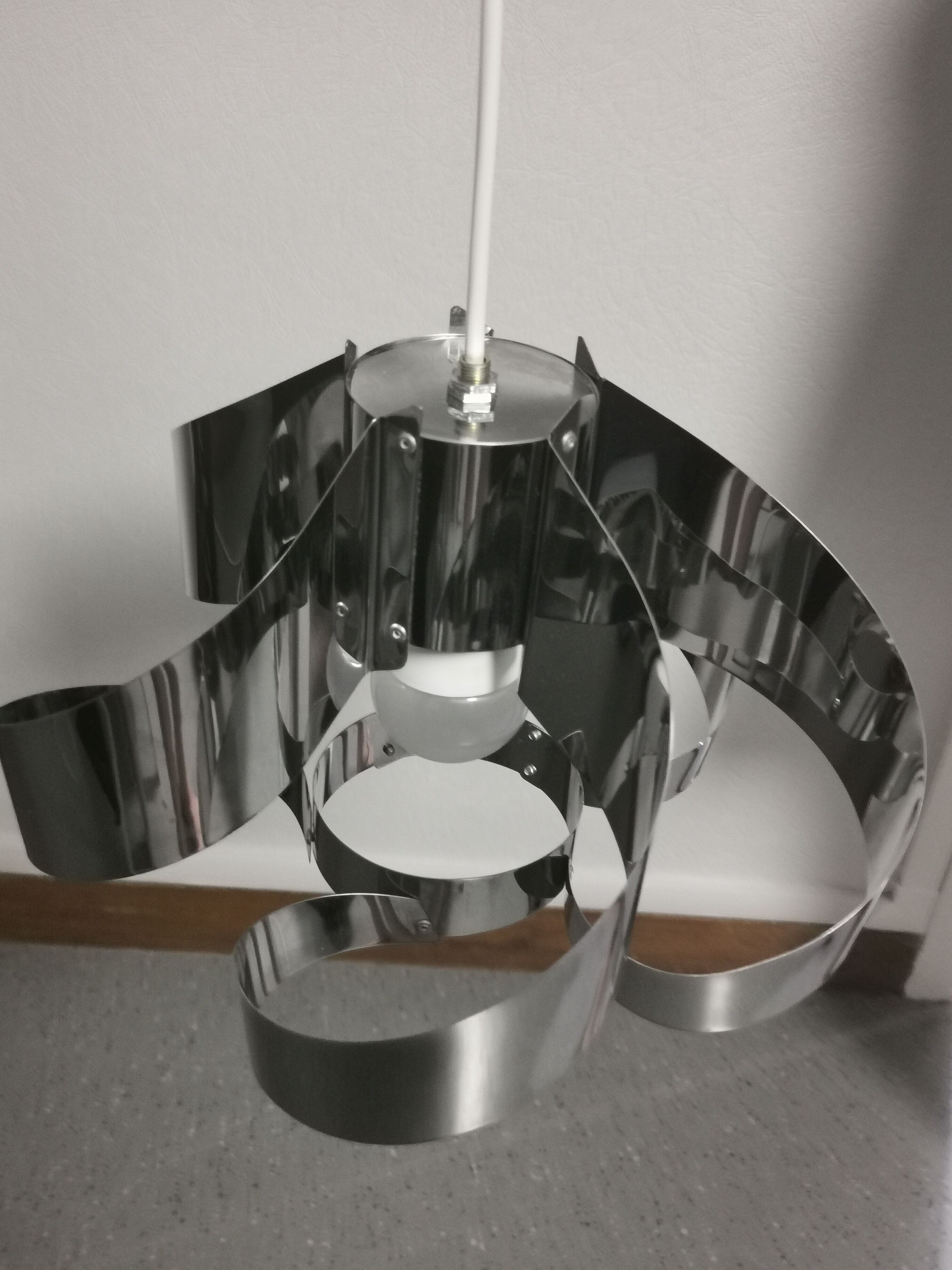 Curved stainless steel hanging lamp, Space Age, 1970