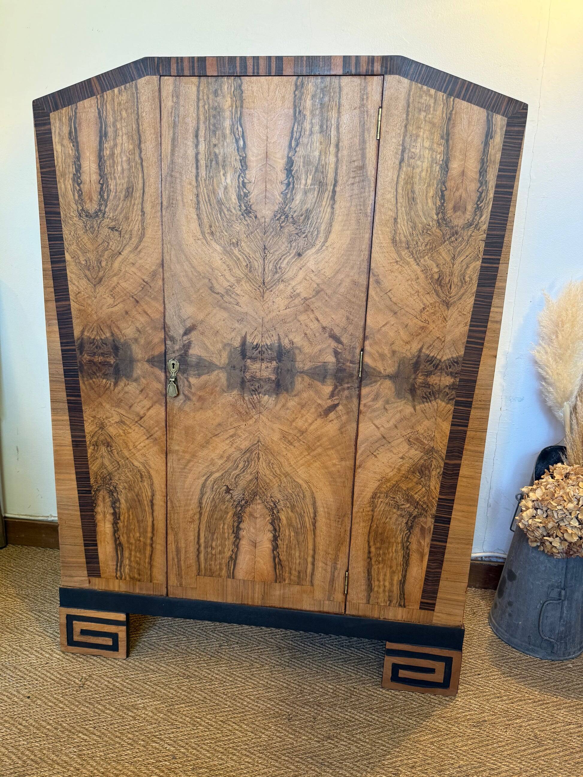 Vintage art deco storage furniture (dresser, wardrobe) in burr walnut