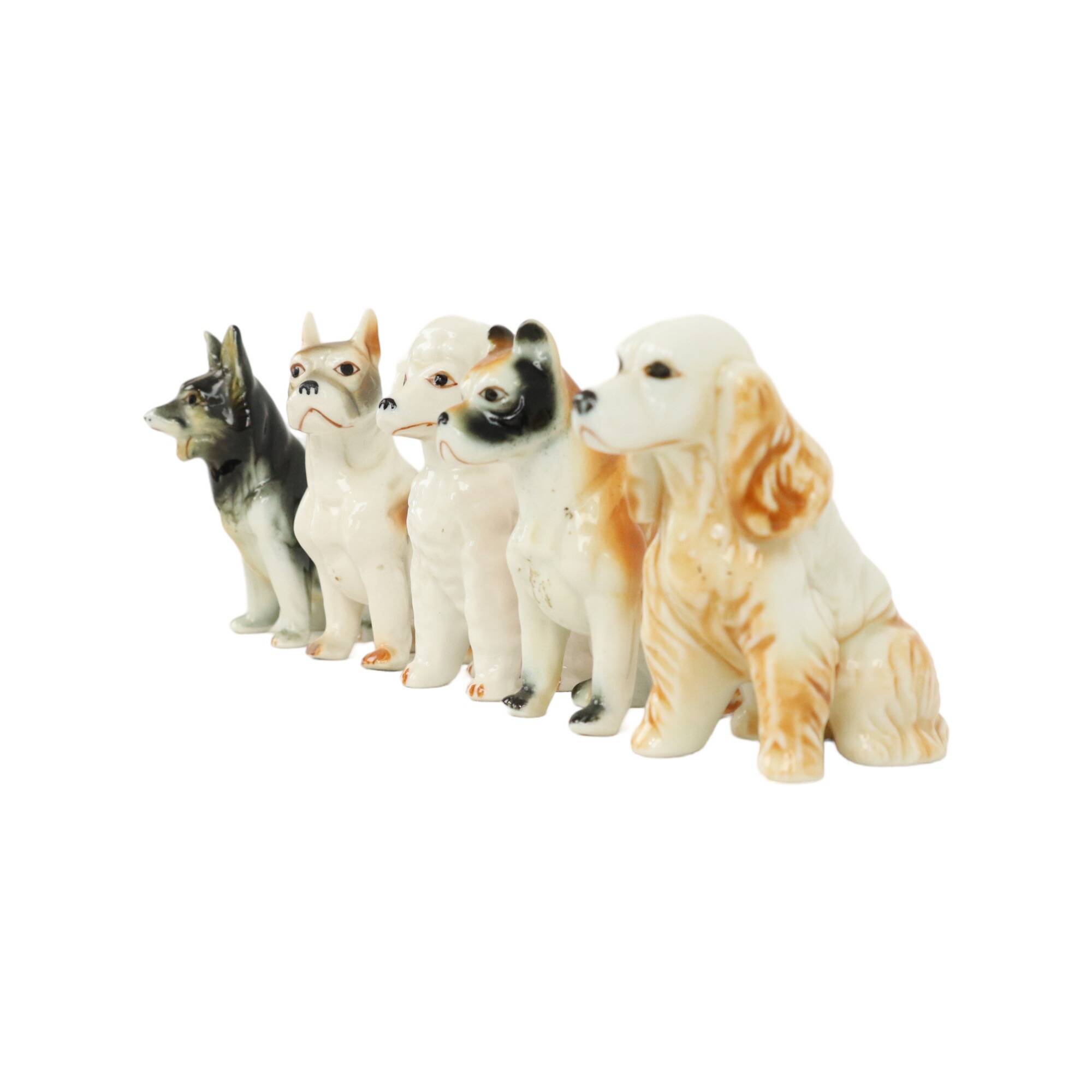Vintage Set of 5 Dog Porcelain Figurines Figures 9cm