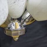 Art Deco chandelier/suspension with 3 domes in mixed glass and chrome metal