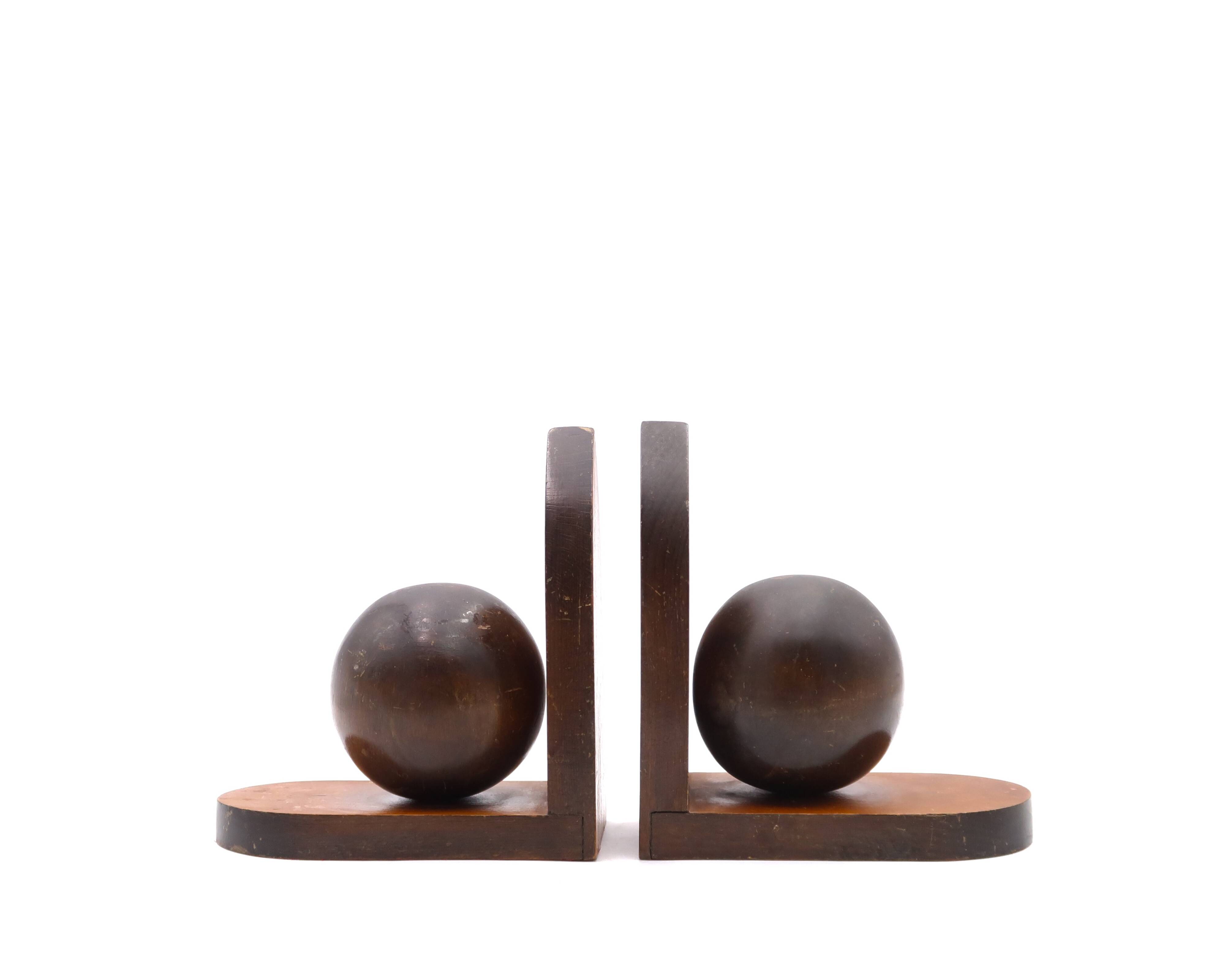 Wooden bookends decorated with spheres, 1950s
