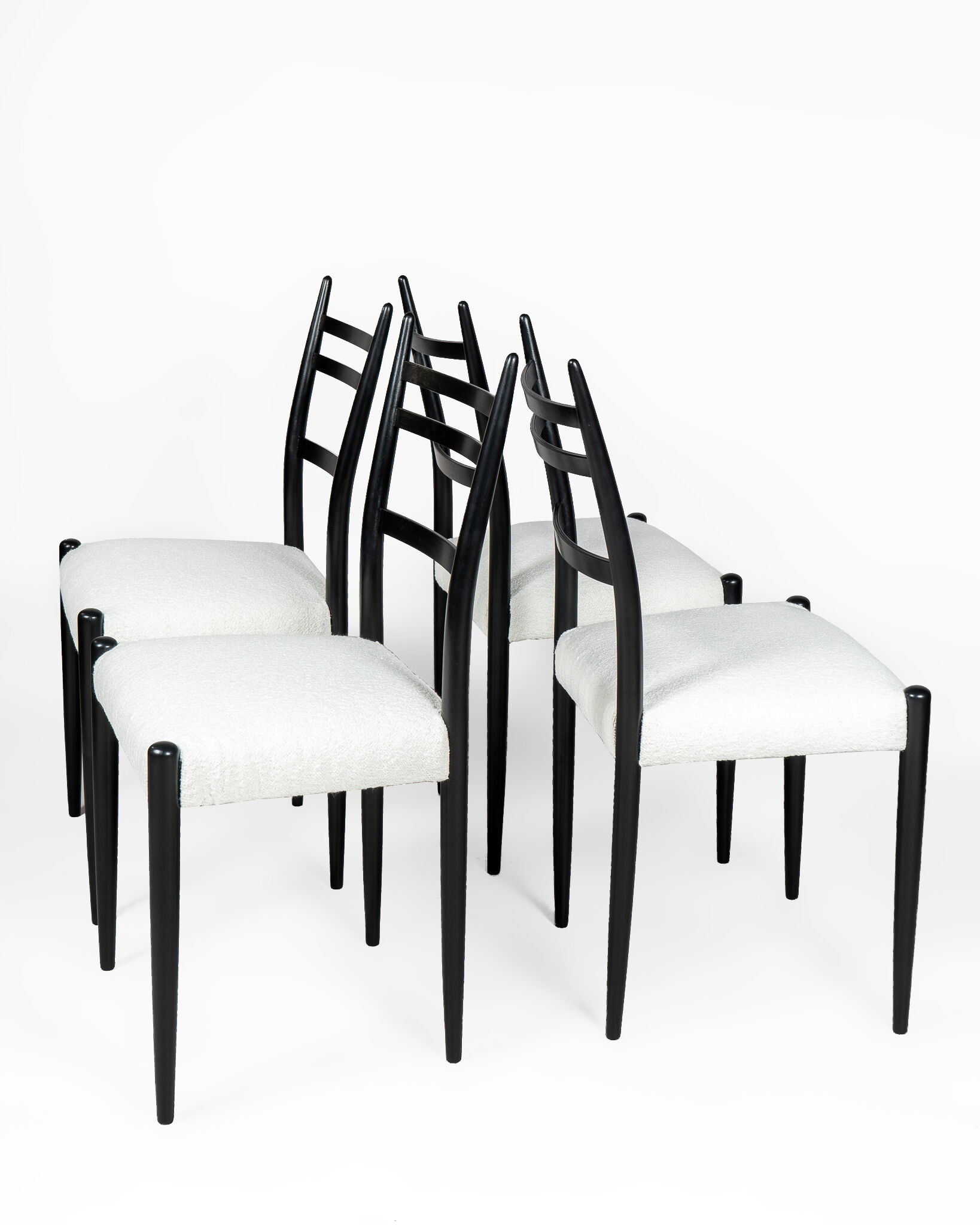 Set of 6 dining black & white bouclé chairs by D. Gomme for G Plan, 1950