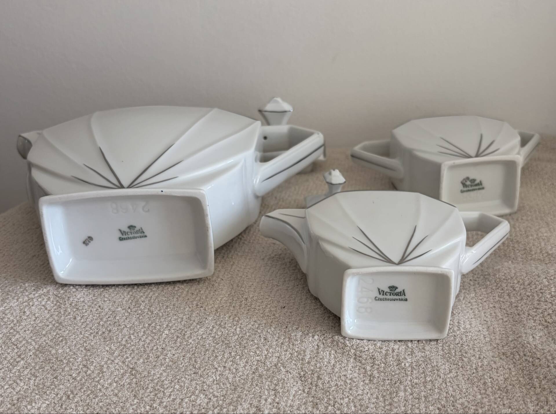 Art Deco Porcelain Coffee/Tea Trio by Victoria Czechoslovakia, 1930s