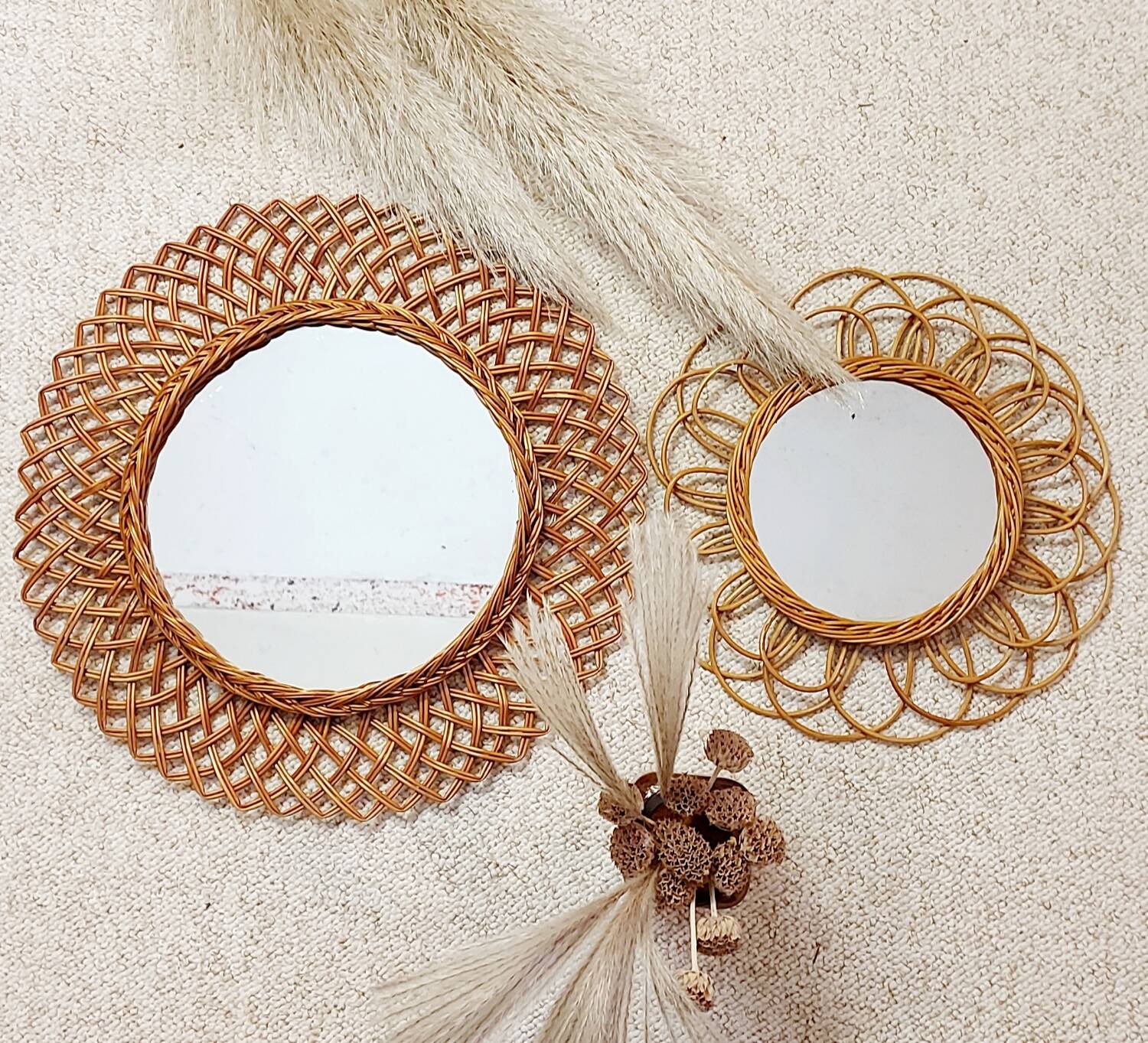 Grand miroir rotin